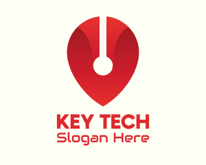 Red Tech Location Pin logo design