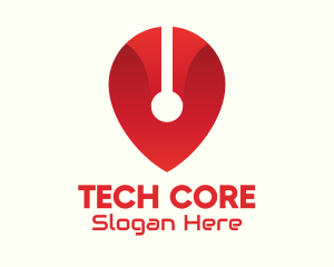 Red Tech Location Pin logo design