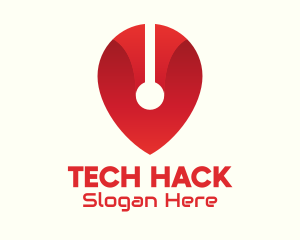 Red Tech Location Pin logo design