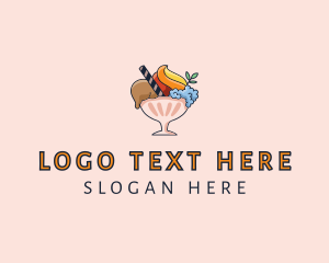 Sugar Cone - Ice Cream Sundae Dessert logo design