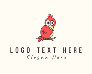 Woodpecker - Perched Red Bird logo design