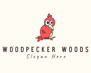 Woodpecker - Perched Red Bird logo design