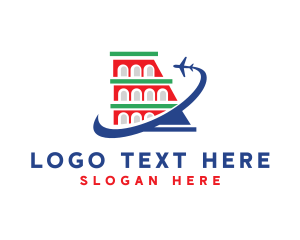 Milan - Amphitheatre Travel Airplane logo design