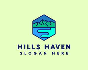 Mountain River Scene logo design