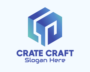 Crate - Blue Tech 3D Cube logo design