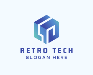 Blue Tech 3D Cube logo design