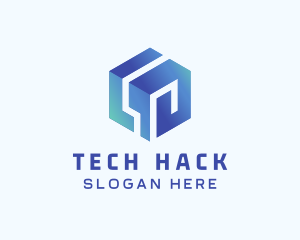 Blue Tech 3D Cube logo design