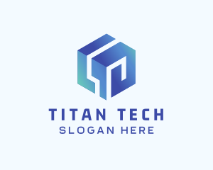 Blue Tech 3D Cube logo design