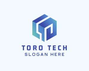 Blue Tech 3D Cube logo design