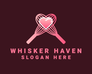 Whisker - Pink Heart Whisk logo design