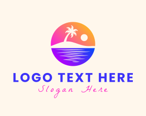 Palm Tree - Island Beach Sunset logo design