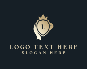 Gold - Crown Shield Ribbon Lettermark logo design