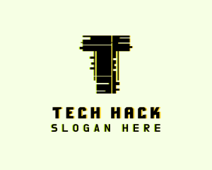 Tech Glitch Letter T logo design