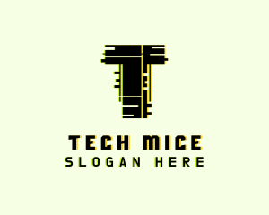 Tech Glitch Letter T logo design