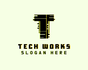 Tech Glitch Letter T logo design