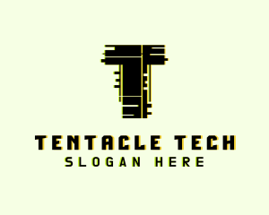 Tech Glitch Letter T logo design