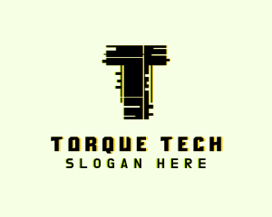 Tech Glitch Letter T logo design