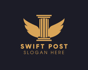 Post - Wings Greek Pillar Column logo design