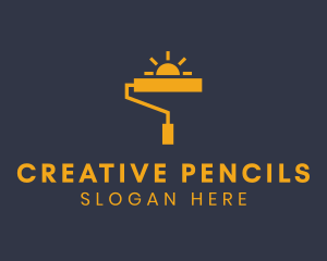 Yellow Paint Roller Sun logo design