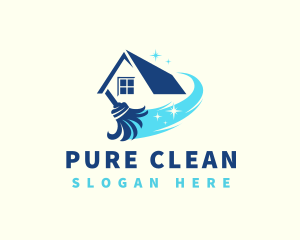 Shiny House Cleaning Mop logo design