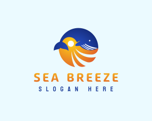 Sea Whale Sun logo design