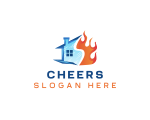 Temperature - House Ice Flame logo design