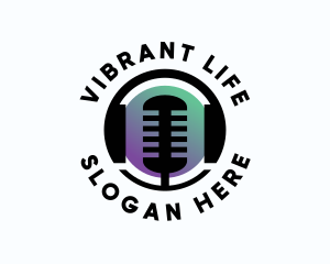 Live - Headphones Microphone Podcast logo design