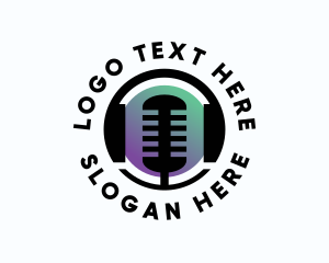 Radio - Headphones Microphone Podcast logo design