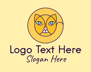 Cat Face - Yellow Circle Cat logo design