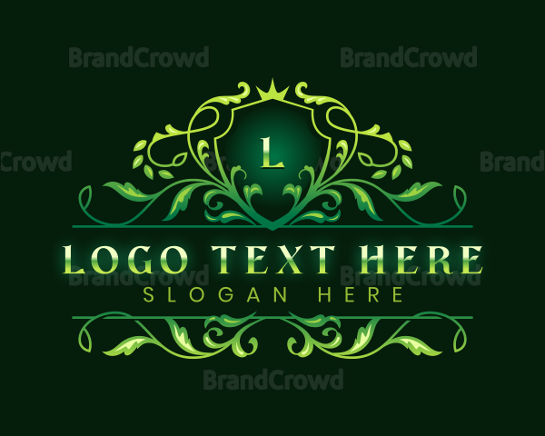 Elegant Floral Crown Shield Logo