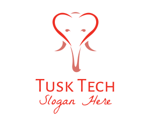 Tusk - Outline Elephant Heart logo design