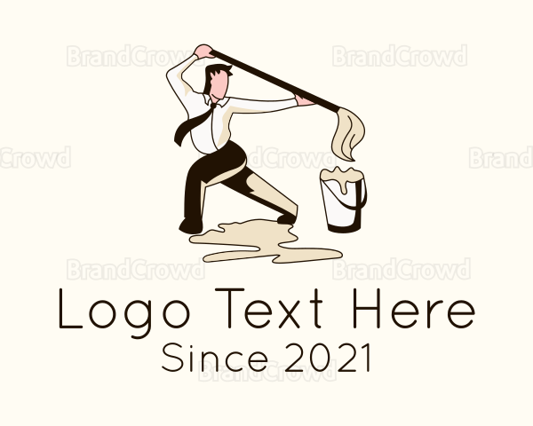 Janitor Man Cleaning Logo