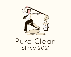 Janitor Man Cleaning logo design