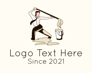 Waiter - Janitor Man Cleaning logo design