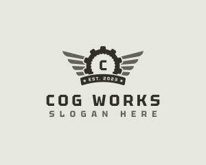 Cog Gear Wings logo design