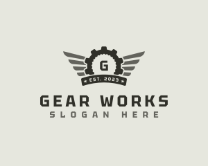 Cog Gear Wings logo design