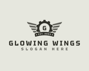 Cog Gear Wings logo design