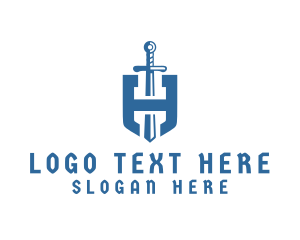 Fighting - Blue H Sword logo design