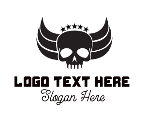 Tattooist - Skull Five Star Wings logo design