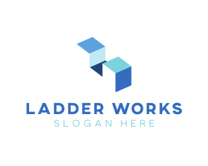 Ladder - 3d Cube Stairs logo design