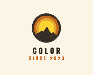 Campground - Rustic Mountain Sunset Badge logo design