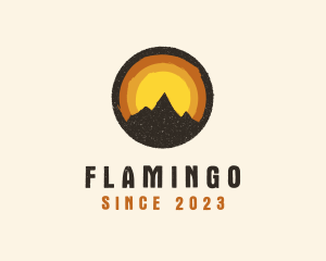 Hiking - Rustic Mountain Sunset Badge logo design