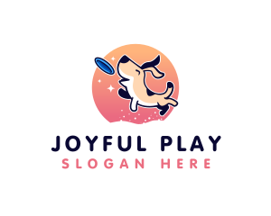 Playing - Dog Puppy Frisbee logo design