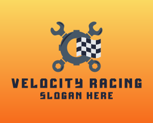 Mechanic Wrench Racing Flag logo design