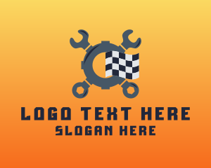Cogwheel - Mechanic Wrench Racing Flag logo design