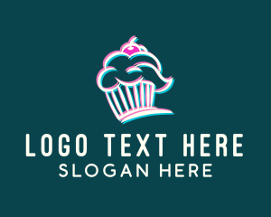 Dessert - Anaglyph Cupcake Glitch logo design