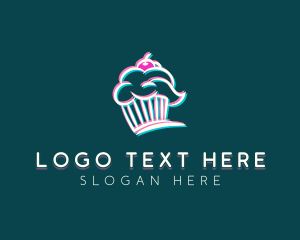 Dessert - Anaglyph Cupcake Glitch logo design