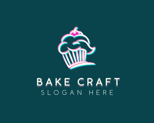 Anaglyph Cupcake Glitch logo design