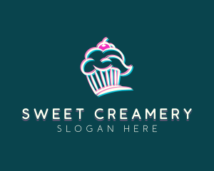 Anaglyph Cupcake Glitch logo design