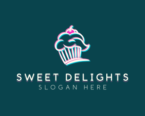 Anaglyph Cupcake Glitch logo design